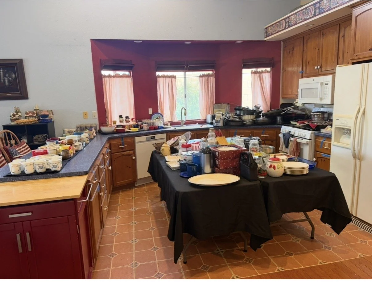 Country style-kitchen after all items were removed from the cupboards, dusted, and organized. 