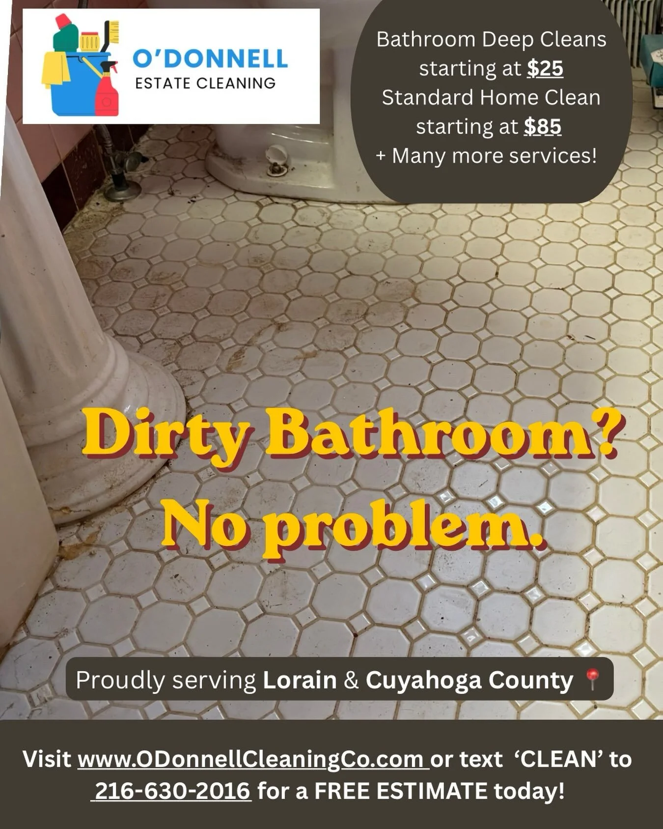 Dirty Bahtroom? No problem! O&rsquo;Donnell Estate Cleaning will restore your space so you can enjoy it once again!!! 
Visit ODonnellCleaningCo.com or 
TEXT CLEAN to (216)630-2016 
#lorainohio #clevelandohio #cuyahogacounty