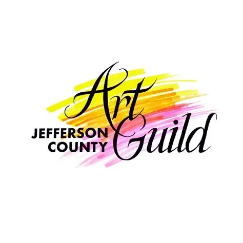 Logo for Jefferson County Art Guild with paintbrush strokes in yellow, orange, and pink.