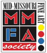 Logo for Mid-Missouri Fine Art Society, featuring stylized M and F letters, surrounded by colorful dots in red, yellow, blue, and black.