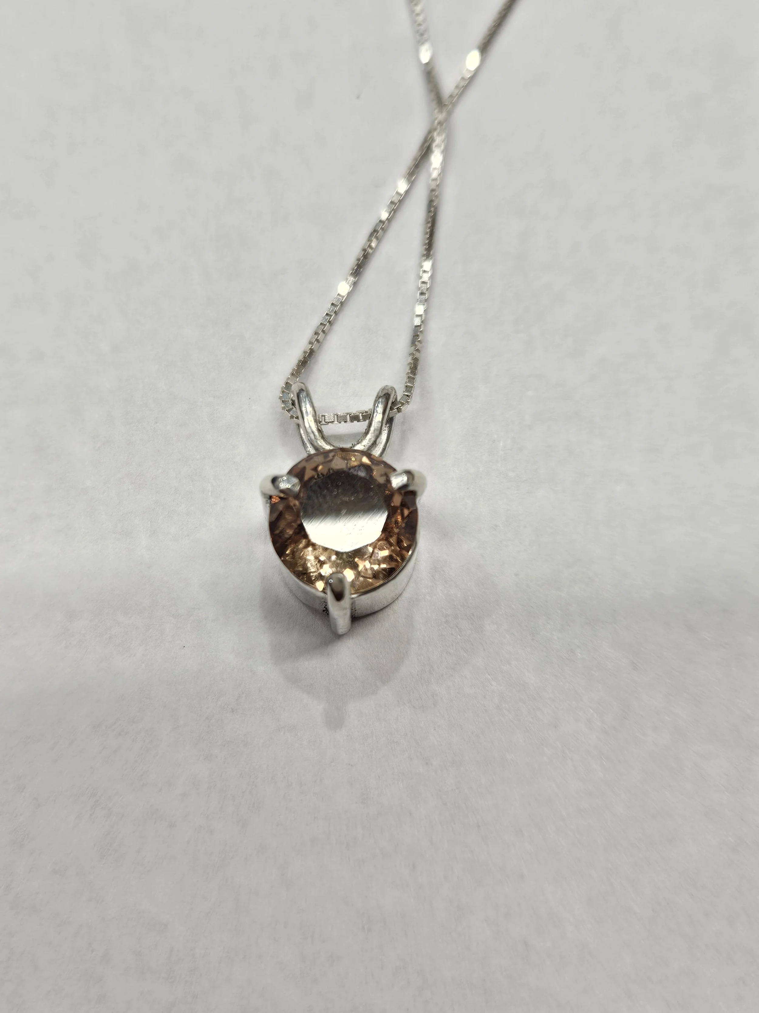 Imperial topaz, 8mm round sterling silver solitaire pendant. 