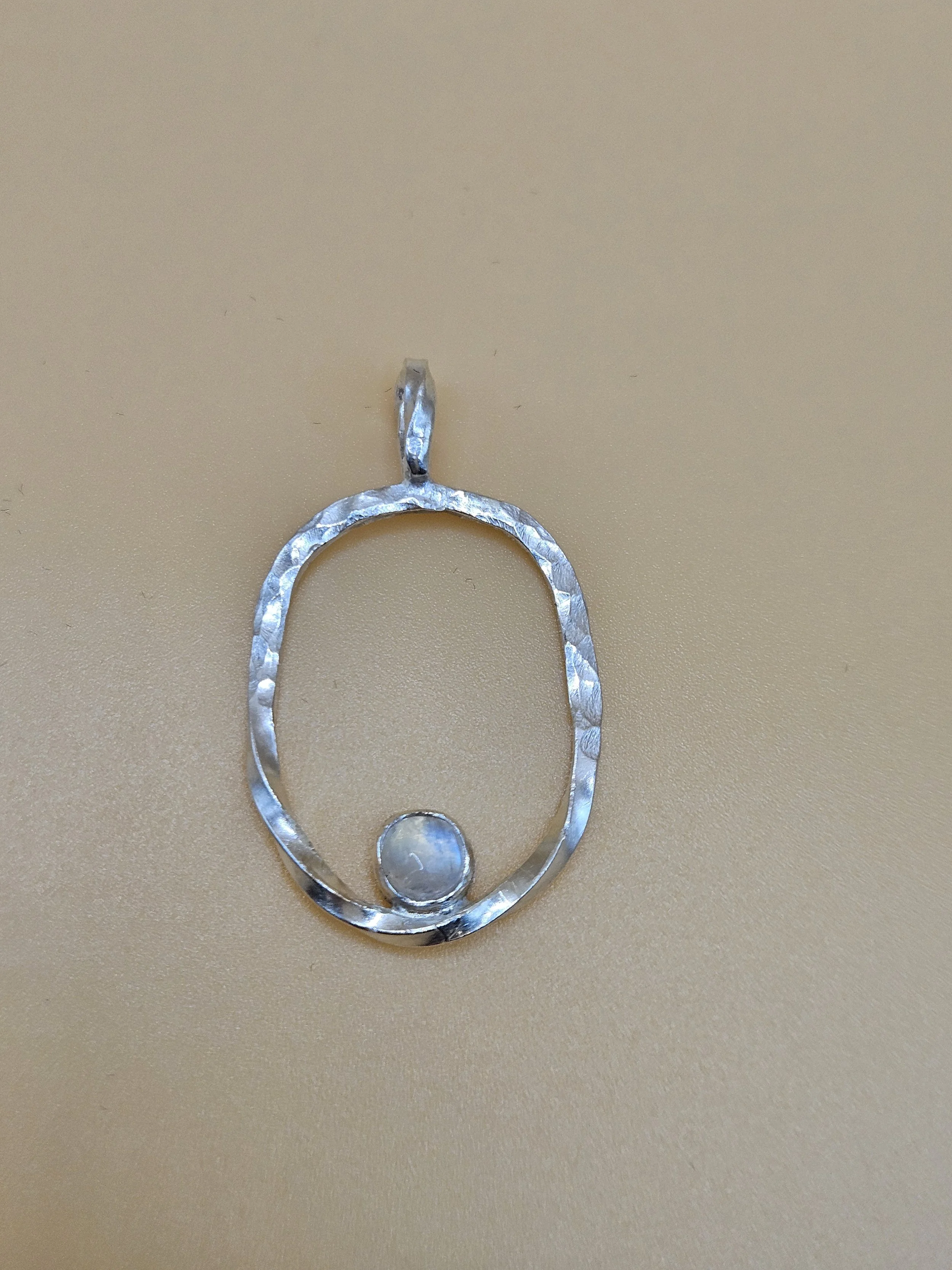 Sterling silver twisted and hammered Rainbow Moonstone pendant. June birthstone.