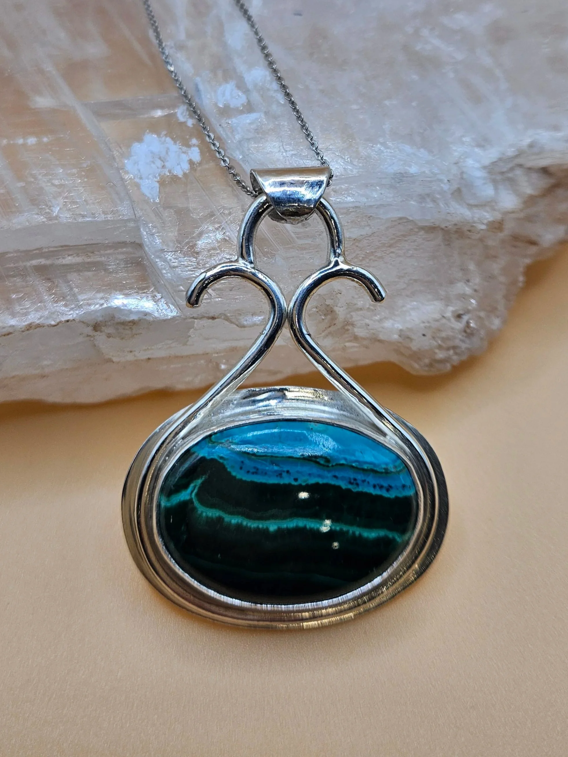 Sterling silver malachite chrysocolla pendant. Chrysocolla and Malachite gemstone.