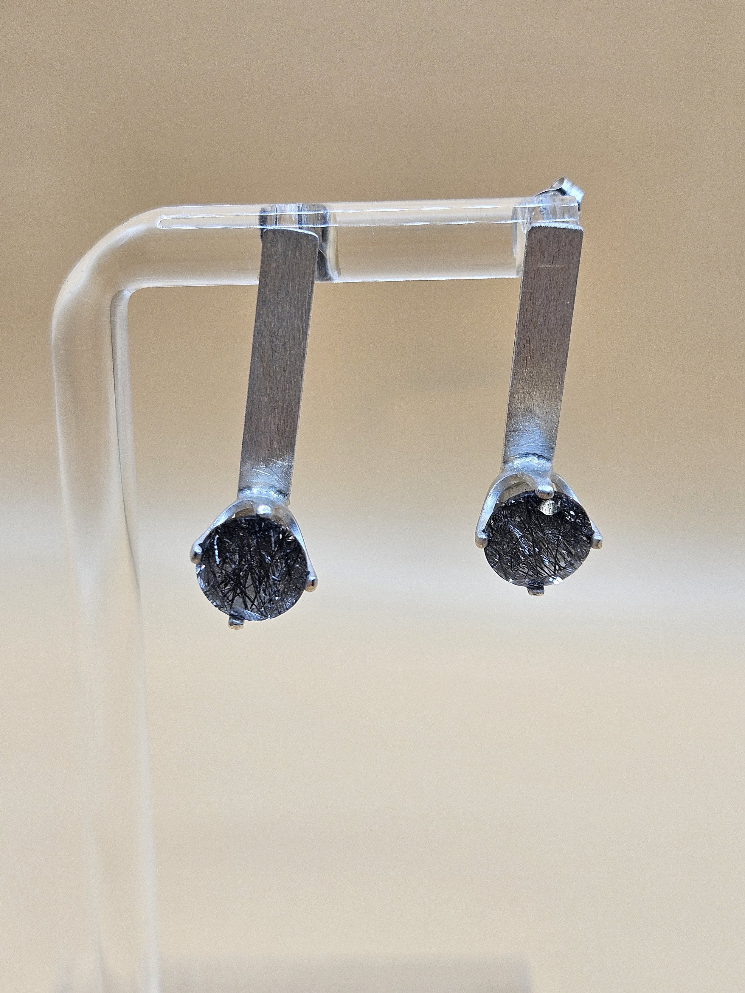 "Balance" Black Tourmalinated Quartz Earrings