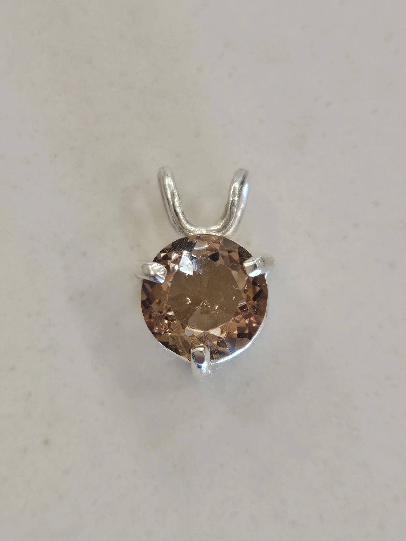 8mm round Champagne Topaz handmade sterling silver pendant.