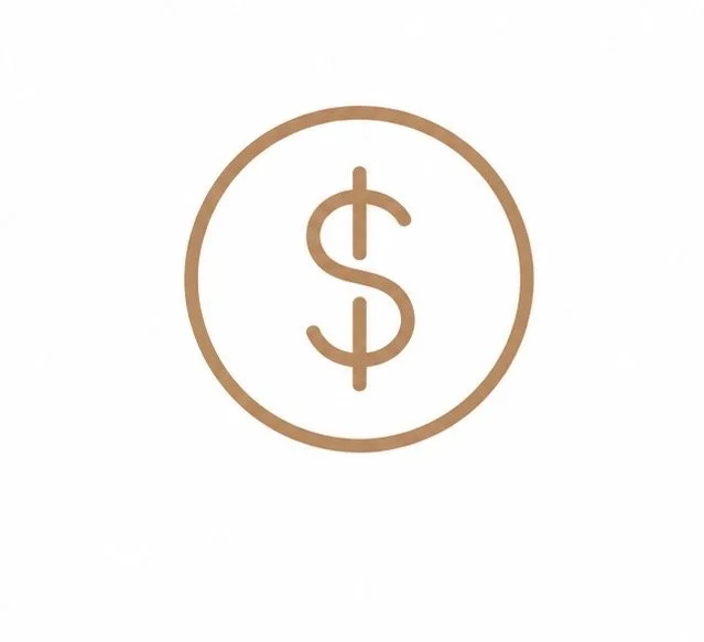 Simple illustration of a dollar sign inside a circle, in brown color on a white background.