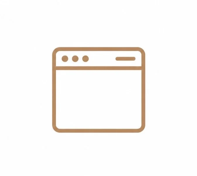 Minimalist icon of a computer window in light brown color on a white background.