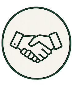 Illustration of a handshake inside a circular border.