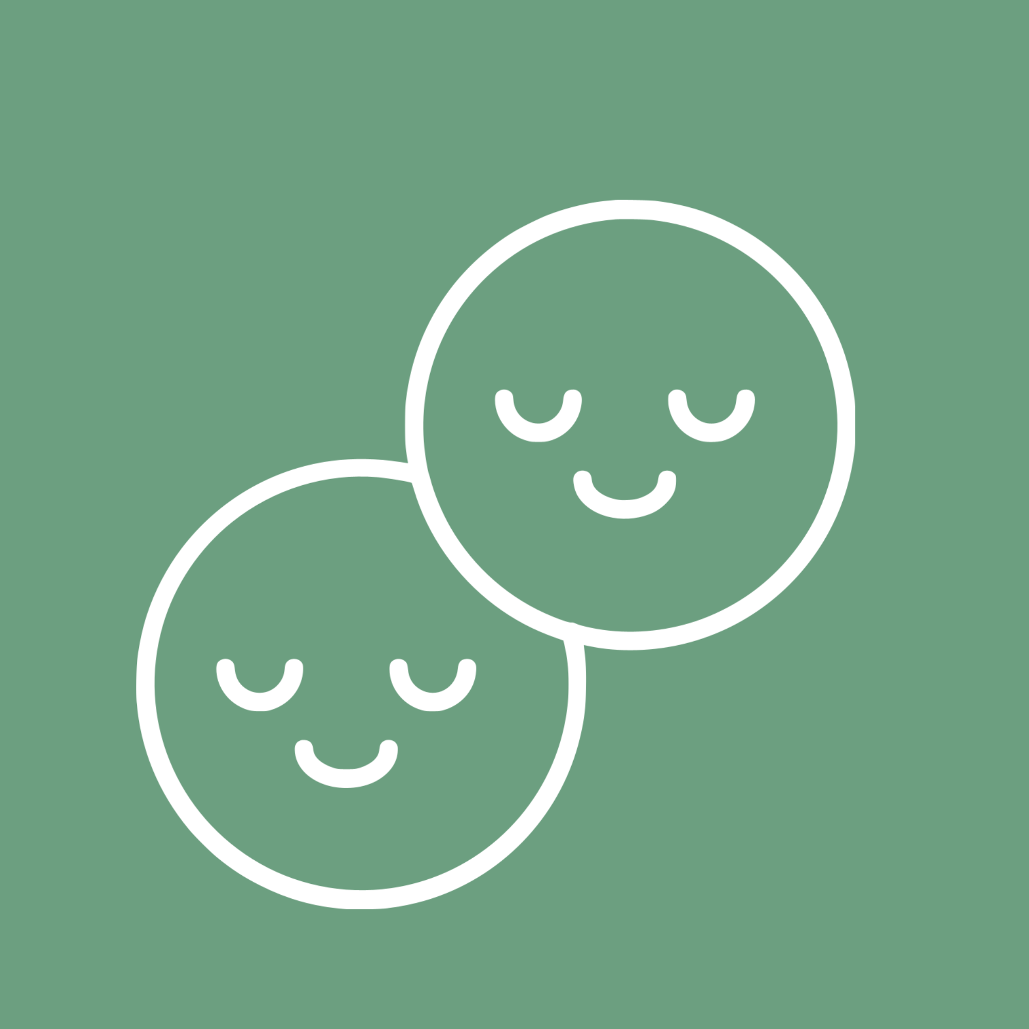 Illustration of a smiling face with closed eyes on a green background.