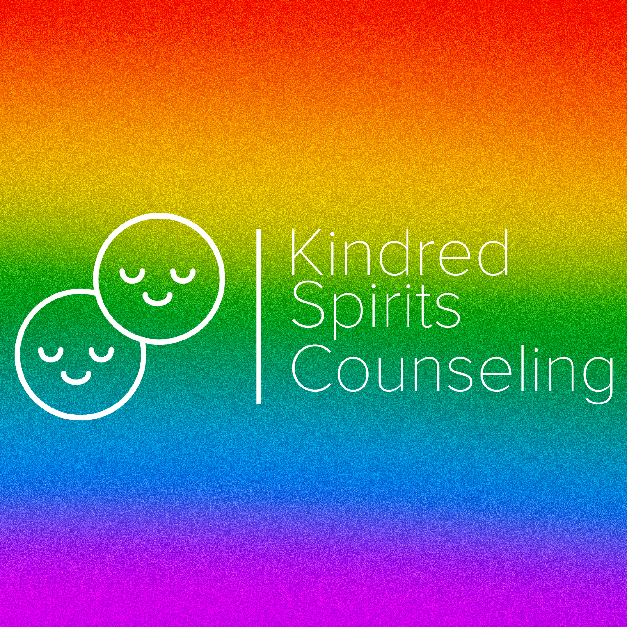 Colorful gradient background with white text and smiling face icons, reading 'I Kindred Spirits Counseling'.