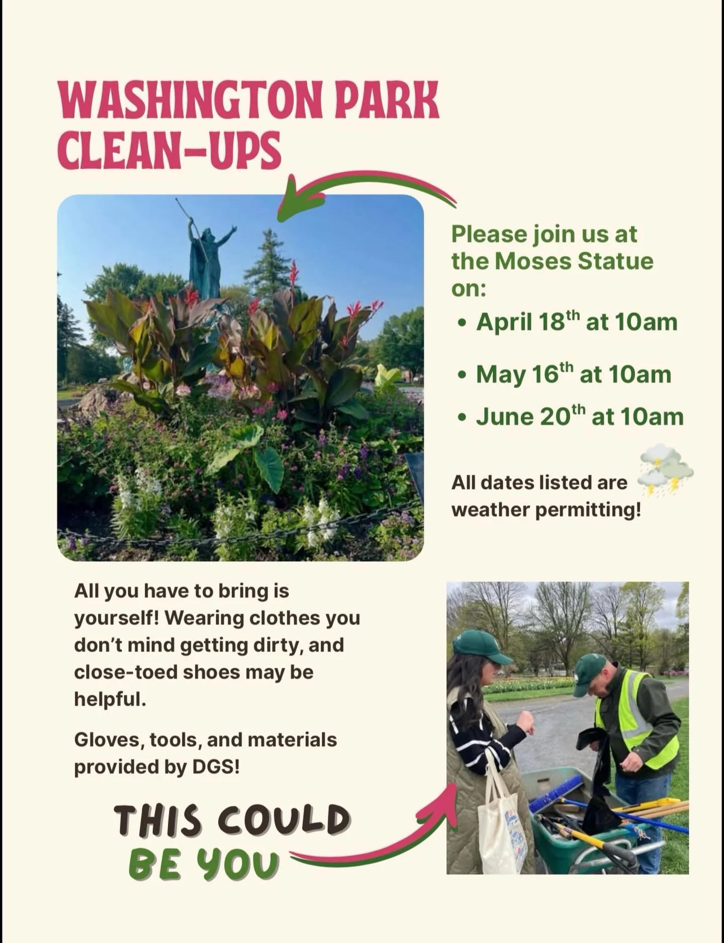 Please join us for the first Spring clean-up of the season, ahead of Tulip Festival!

Meet by the Moses Statue at 10am in Washington Park. All you have to bring is yourself! Wearing clothing you don&rsquo;t mind getting dirty, and close-toed shoes ma