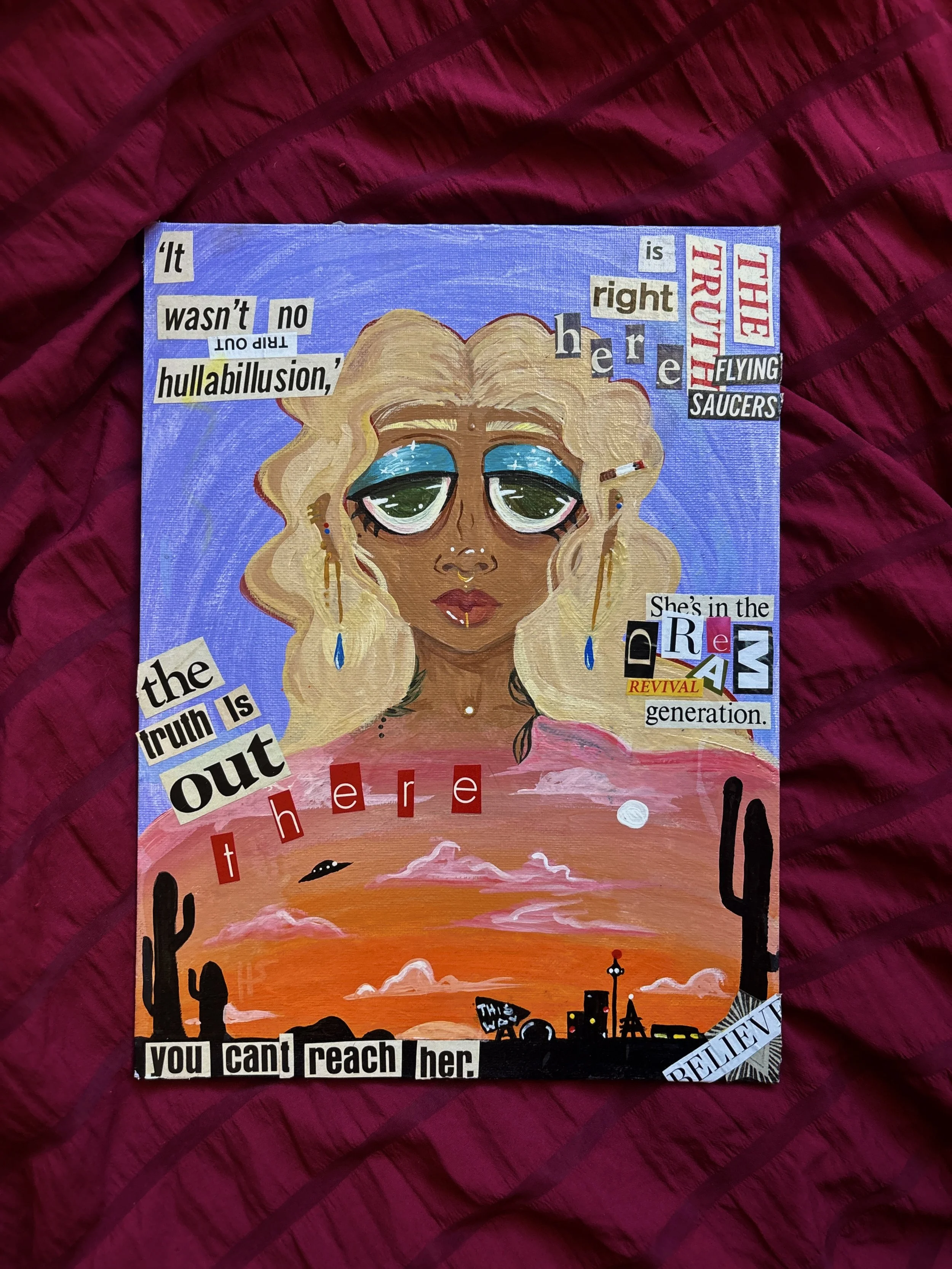 'SUGAR', 2024. Acrylic and vintage magazine clippings on canvas. 
