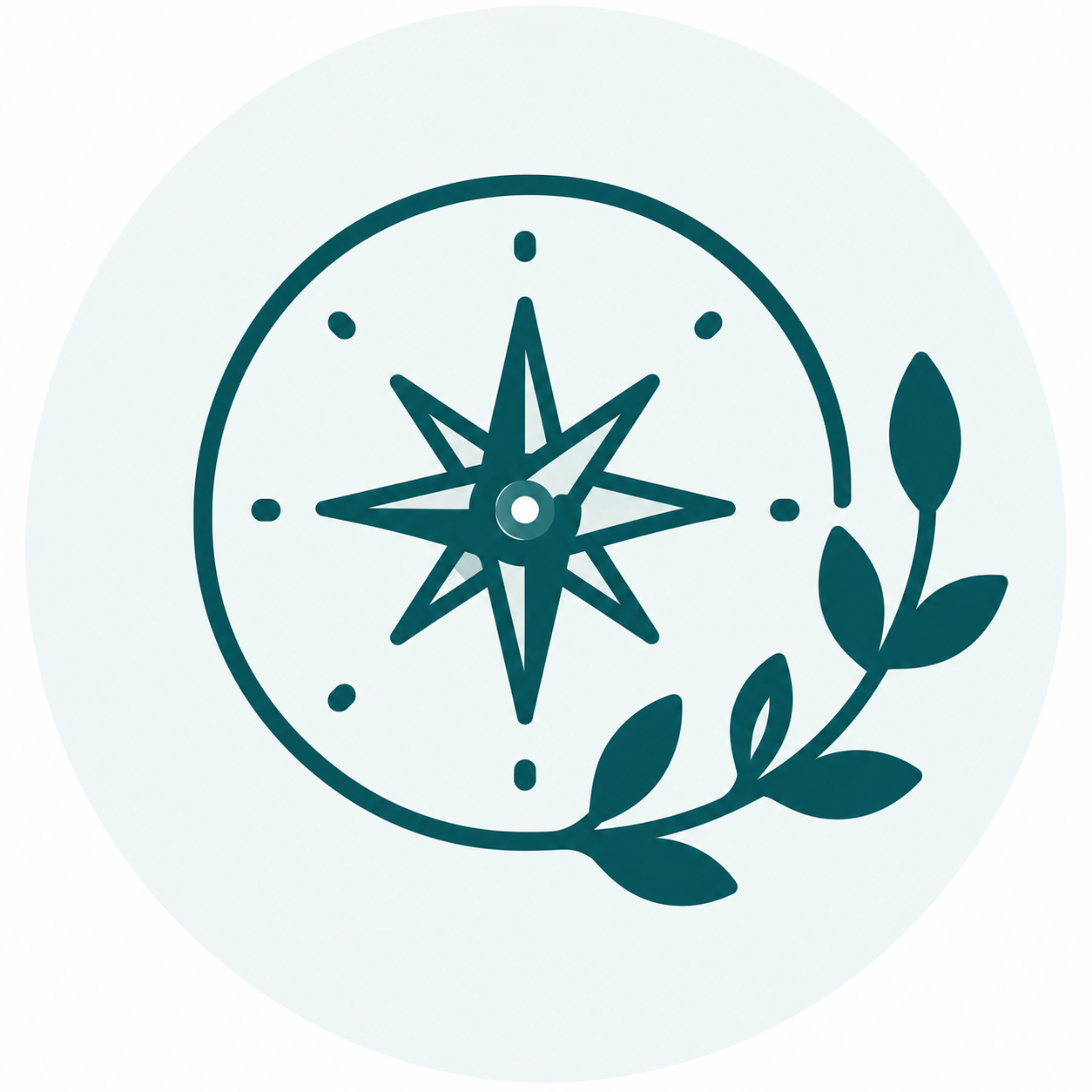 A clock with a decorative star-like face, surrounded by a leafy branch design.
