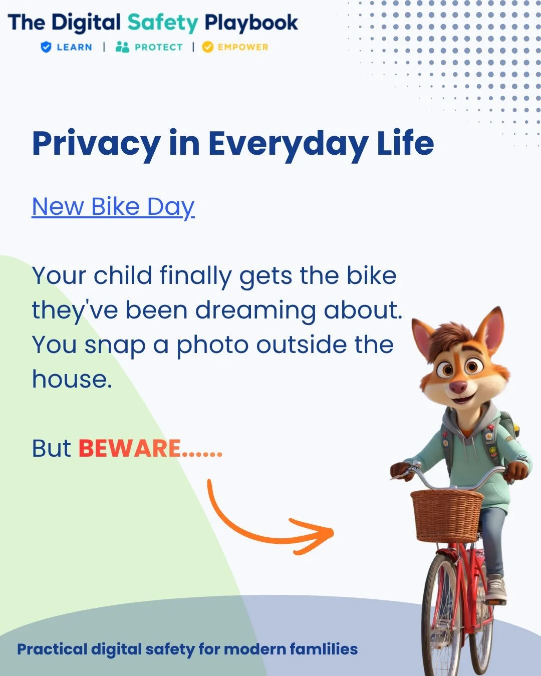 New bike day! You snap a photo to capture the excitement, but before you post it, look beyond the bike.

Can you see your house number? A street sign? Your driveway or front door? A school sign or recognisable landmark nearby?

A simple photo can rev