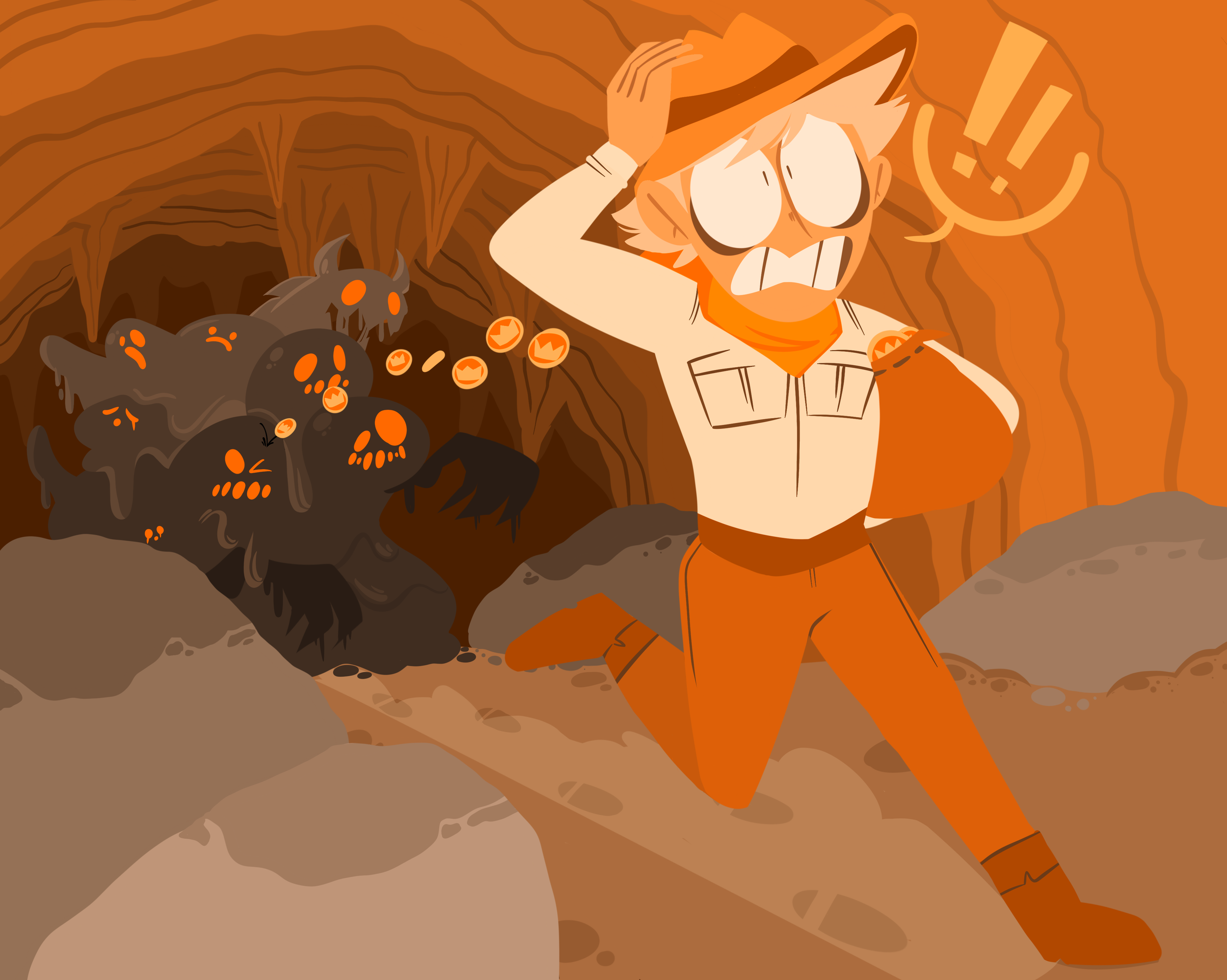 Digital Illustration Project - Create an illustration based off of a randomized emotion using a monochrome color palette. My emotion was "panicked."