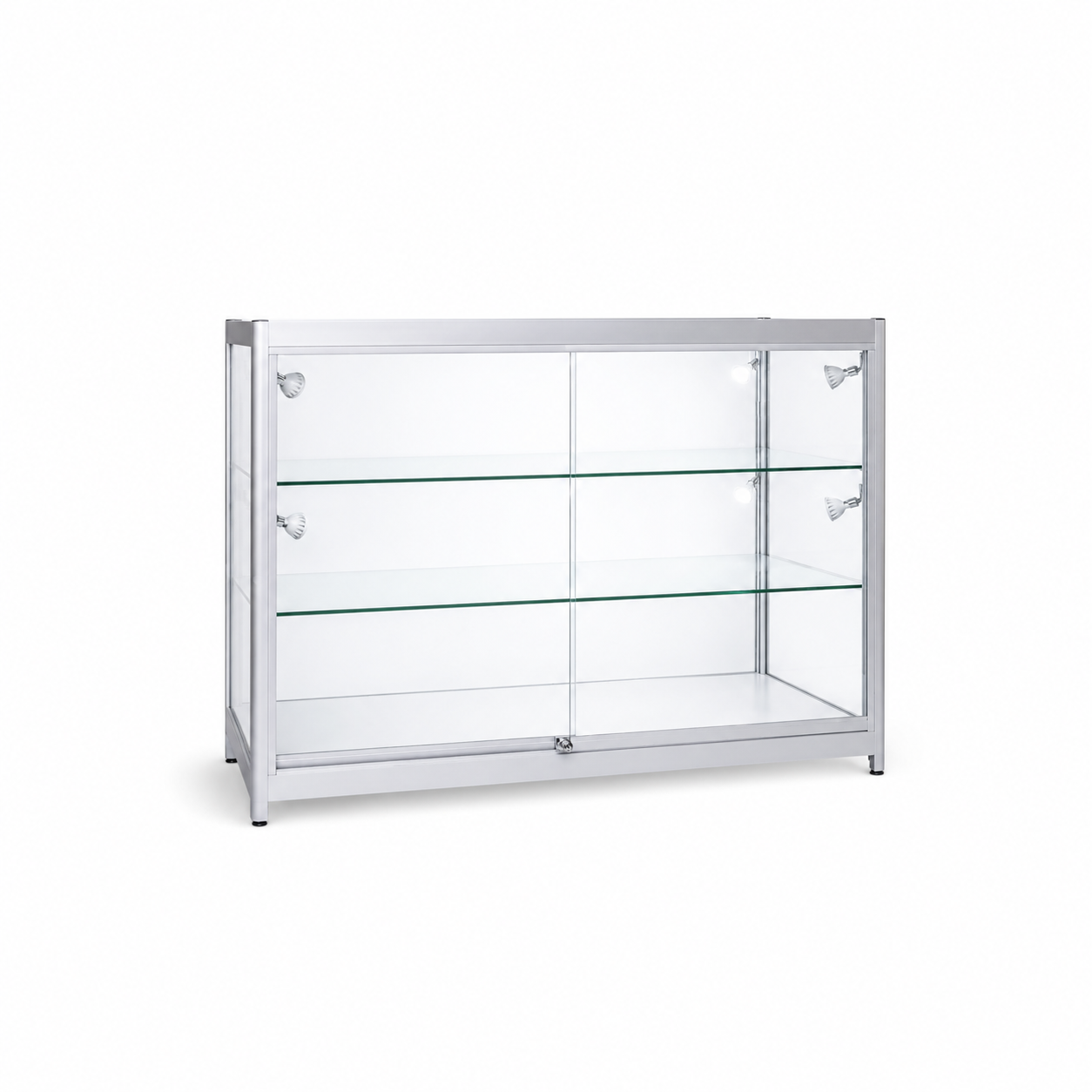 Aluminium Counter 2 Shelves Showcase - Silver