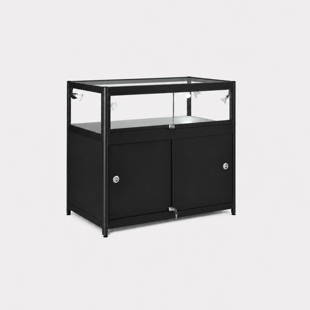 Aluminium Counter Showcase - Black With Storage