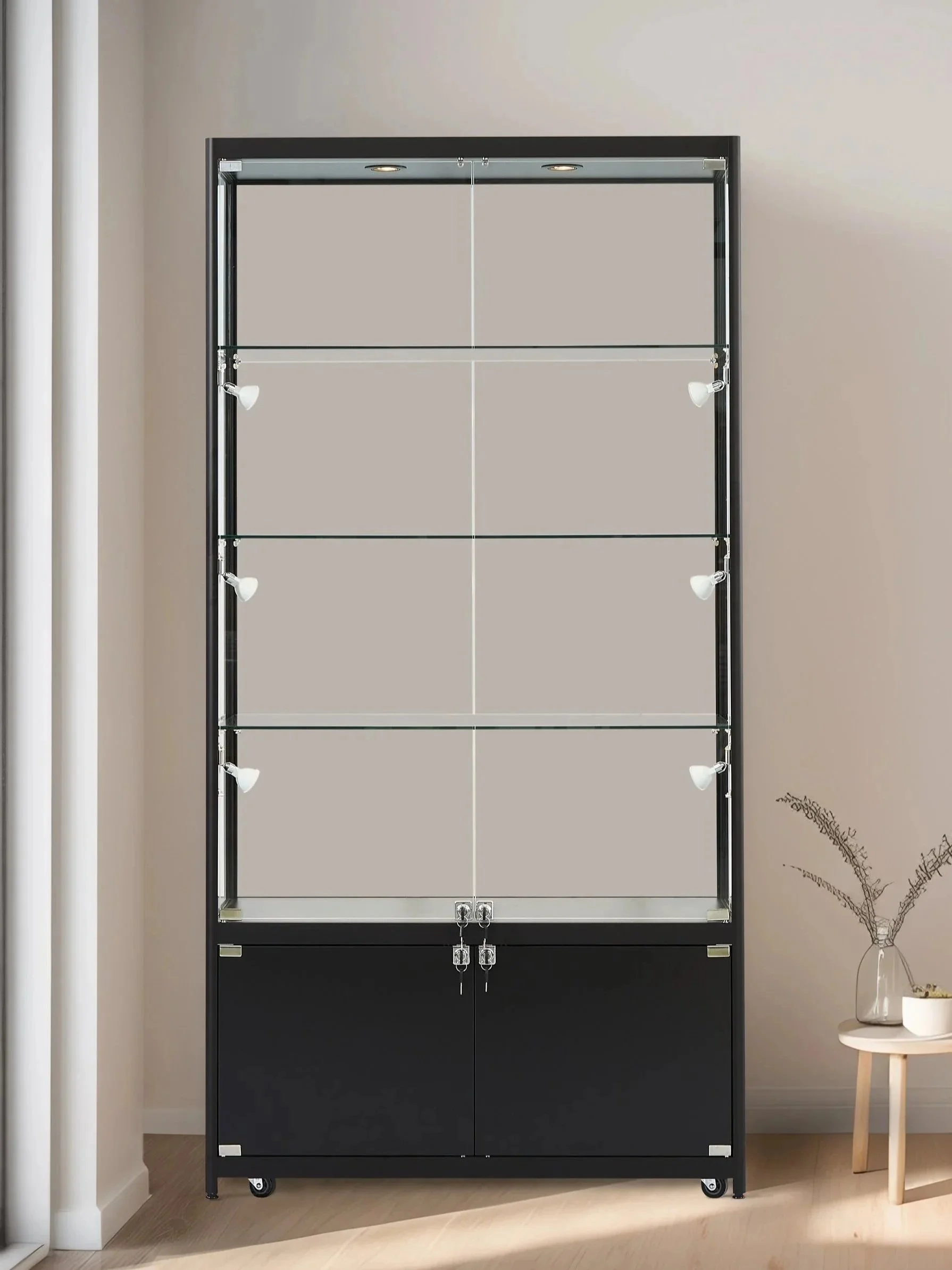 Aluminium Tower Showcase Display Cabinet - With Storage