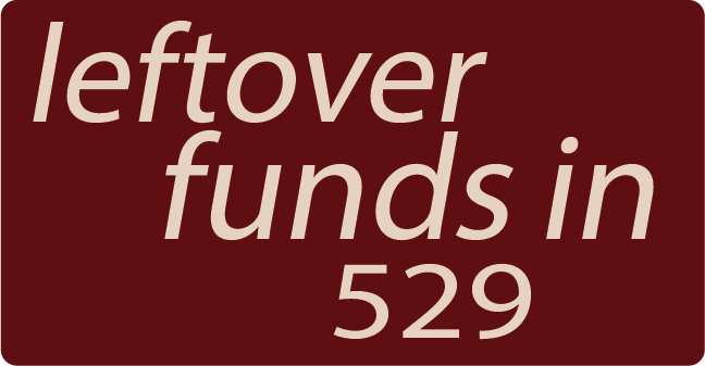 A maroon background with text reading 'leftover funds in 529' in large, light-colored font.