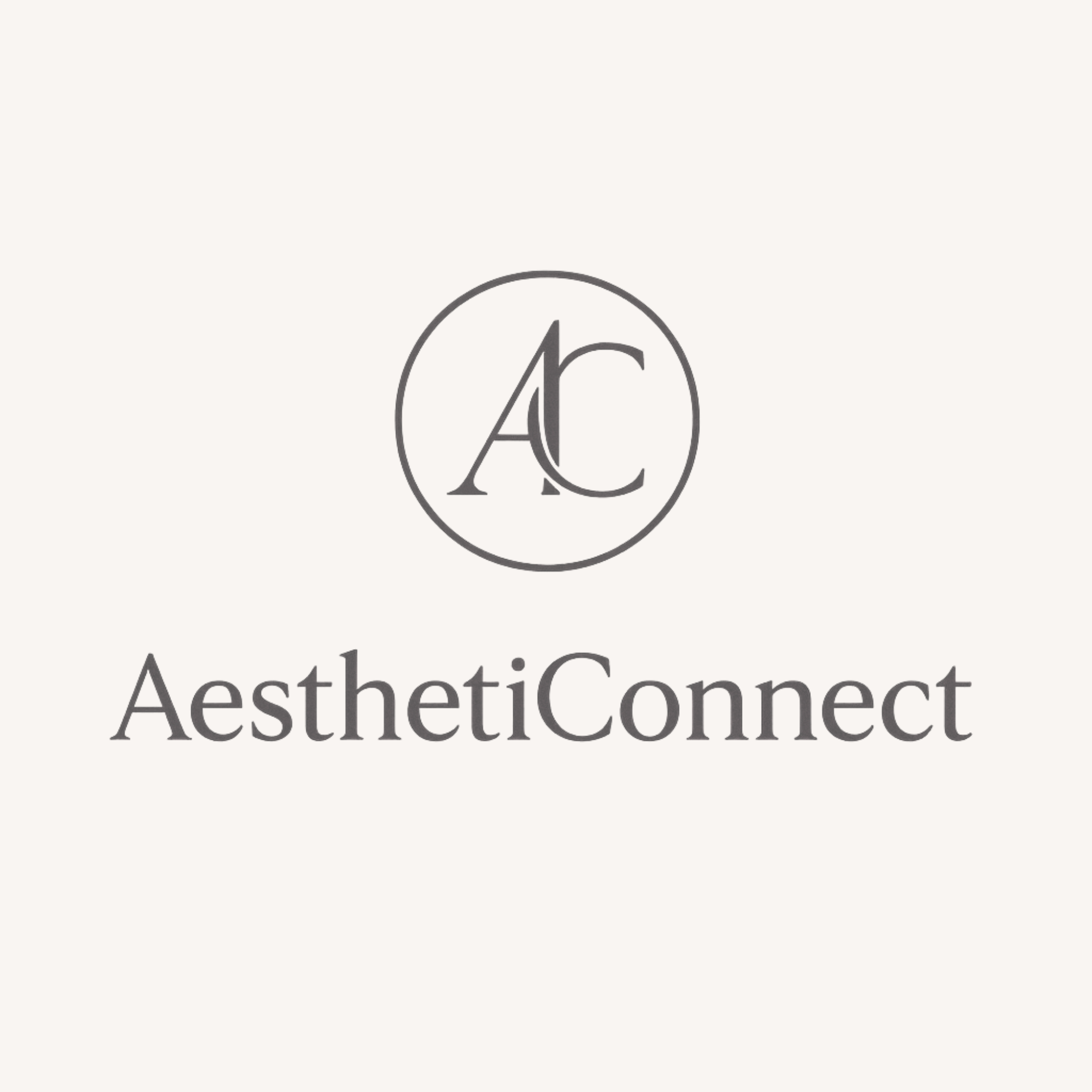 A logo with the text 'AestheticConnect' and a circular emblem containing the letters 'A' and 'C' intertwined.