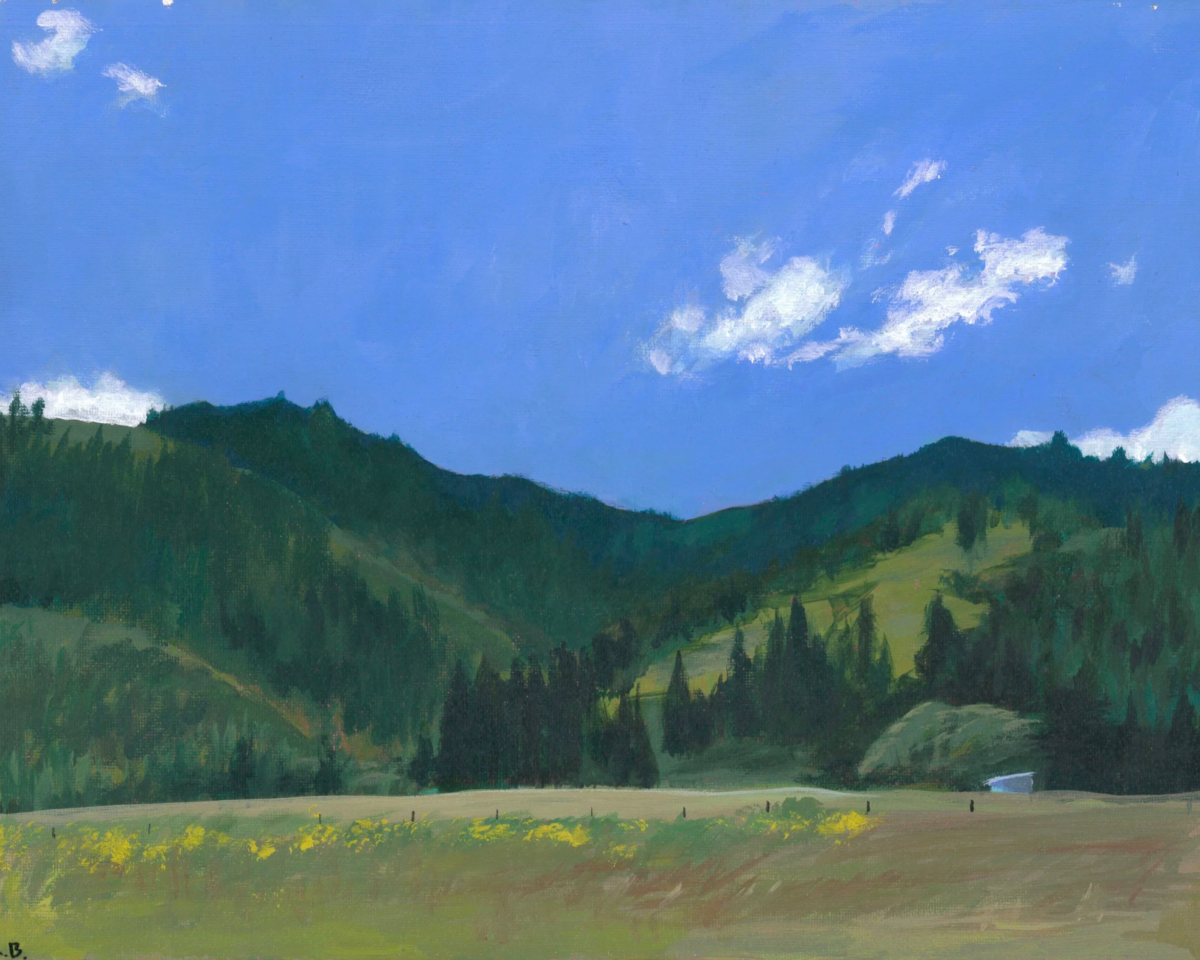 Springtime in Petrolia, Acrylic paint on stretched canvas, 14x11x0.5 inches, 2022