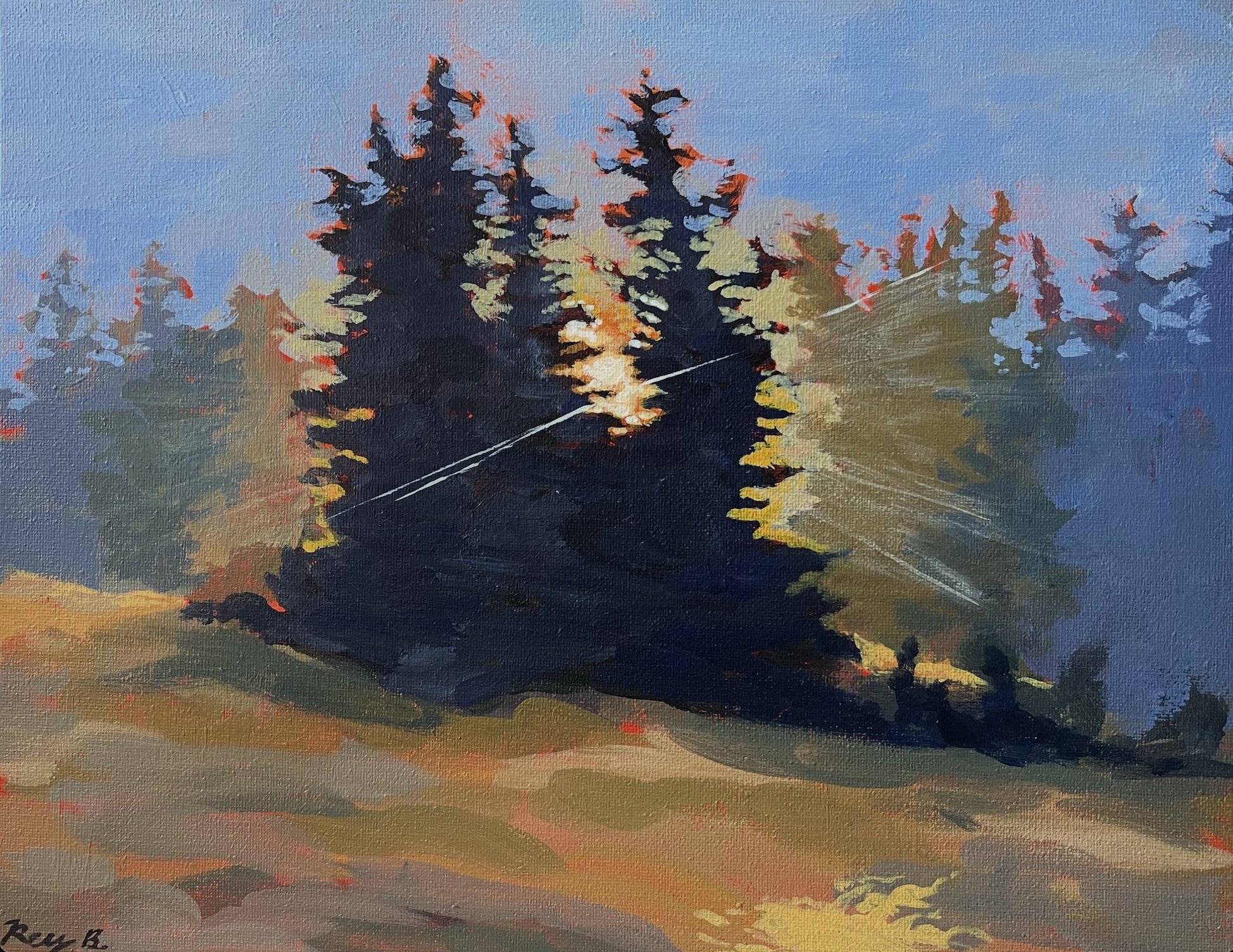 Filtered Sunlight, Acrylic paint on stretched canvas, 14x11x0.5 inches, 2022