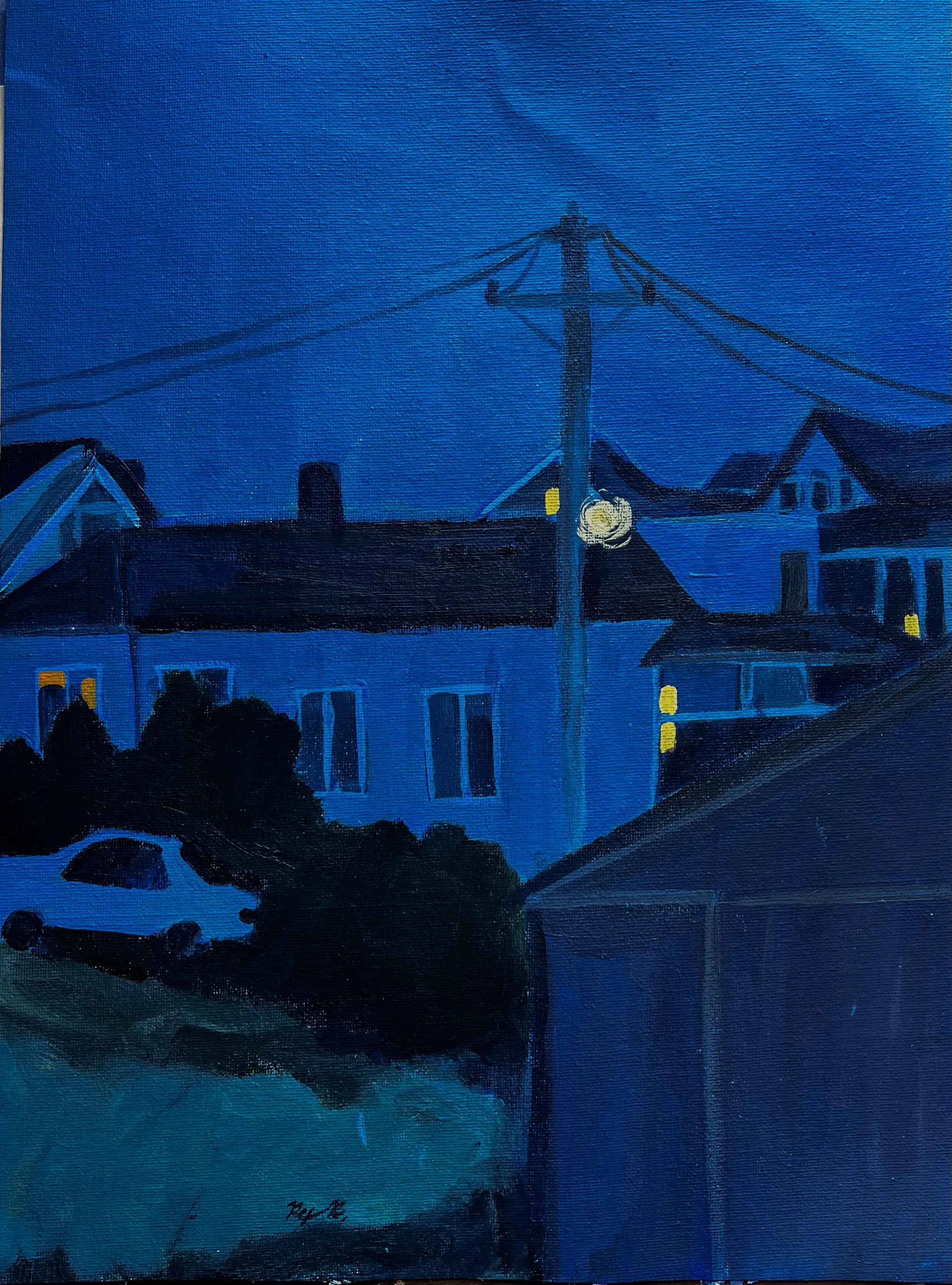 Blue Houses, Acrylic paint on Canvas Sheet, 12x16 inches, 2023