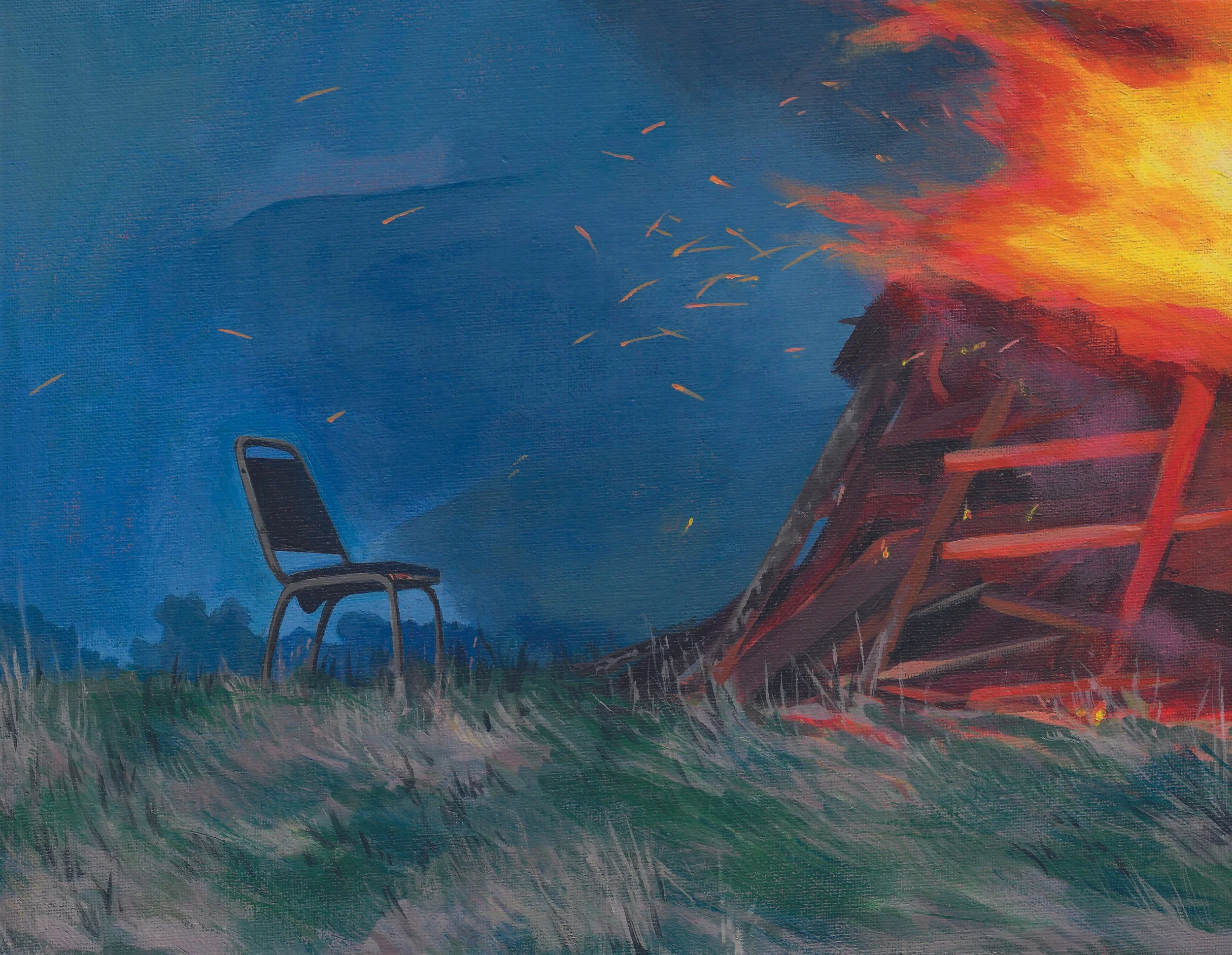Contemplating Fire, Acrylic paint on stretched canvas, 14x11x0.5 inches, 2025