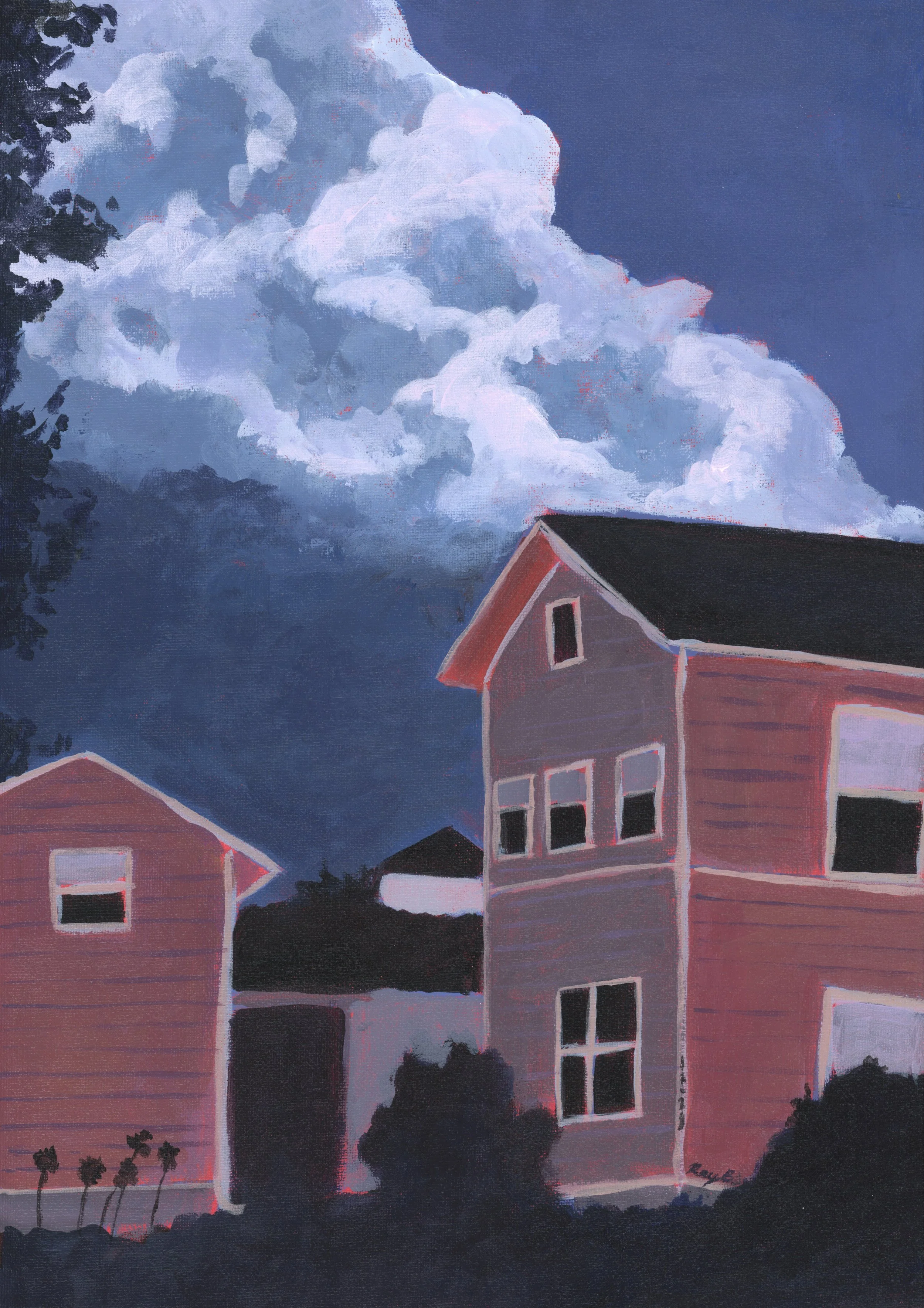 Pink Houses, Acrylic paint on canvas sheet, 12x16 inches, 2022