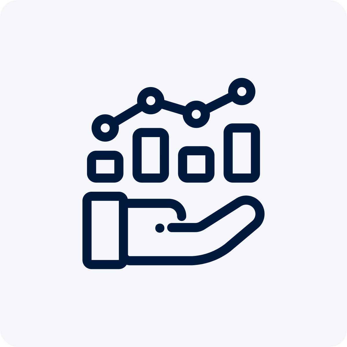 Hand holding a bar chart with a line graph overlay.