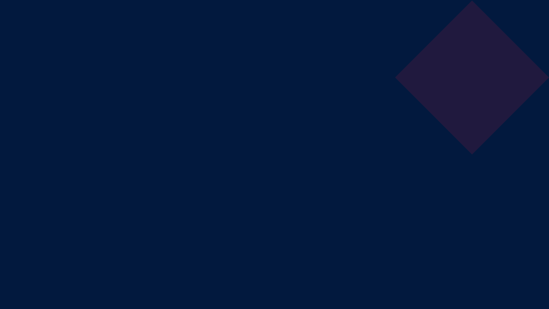 A website homepage with a dark blue background, a geometric design with a purple diamond shape in the top right corner, and placeholder text for a header and subheader.