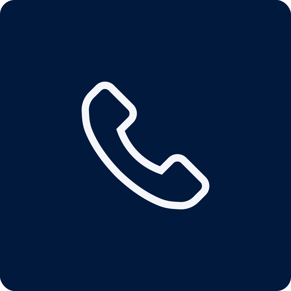 Icon of a white telephone handset on a dark blue background.