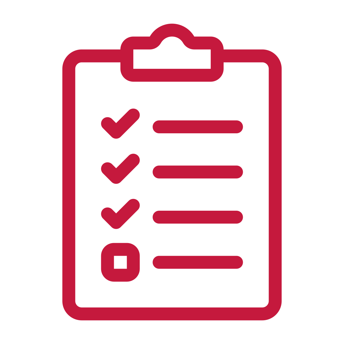Icon of a clipboard with a checklist, showing three items checked off and one item unchecked.