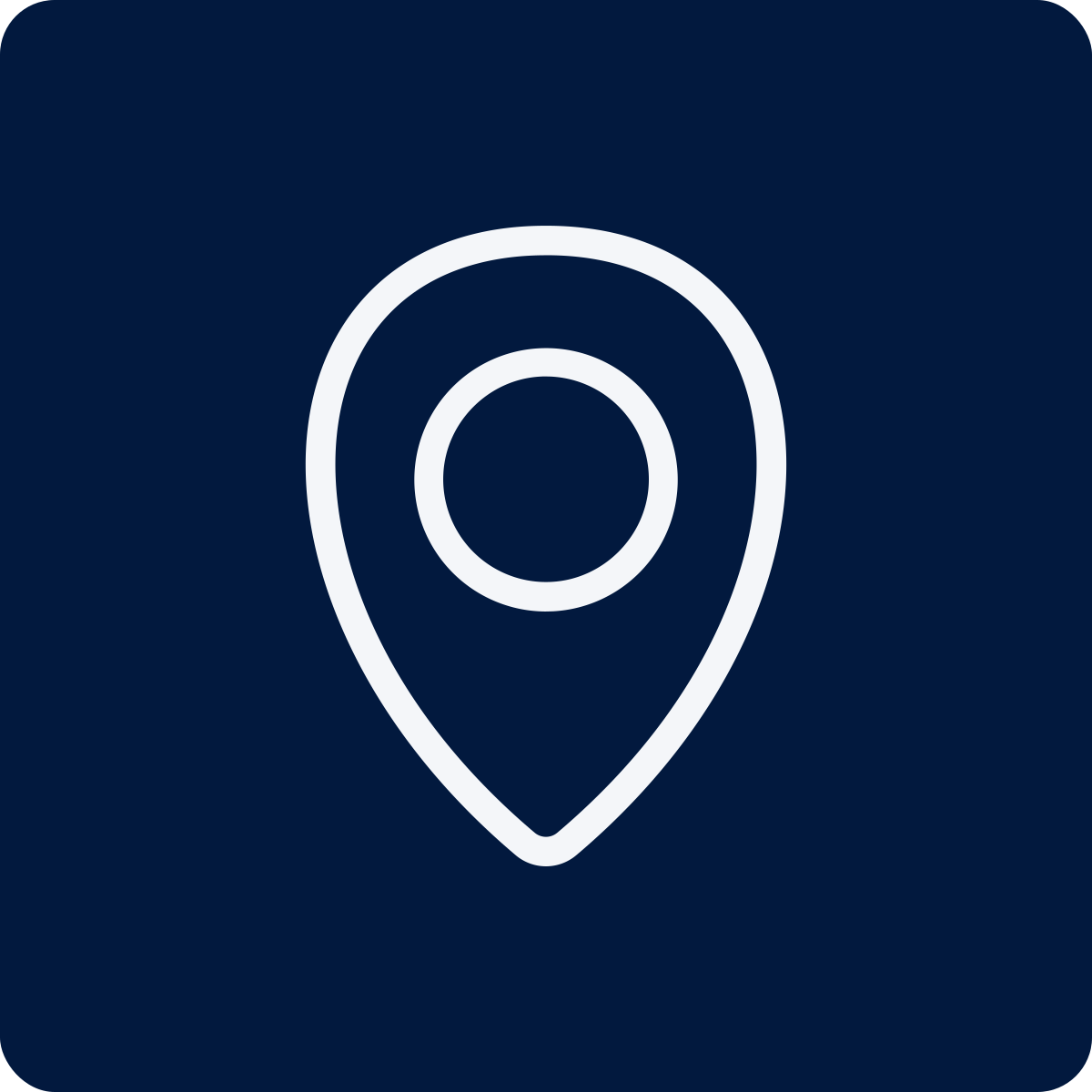 Map pin icon on a dark blue background.