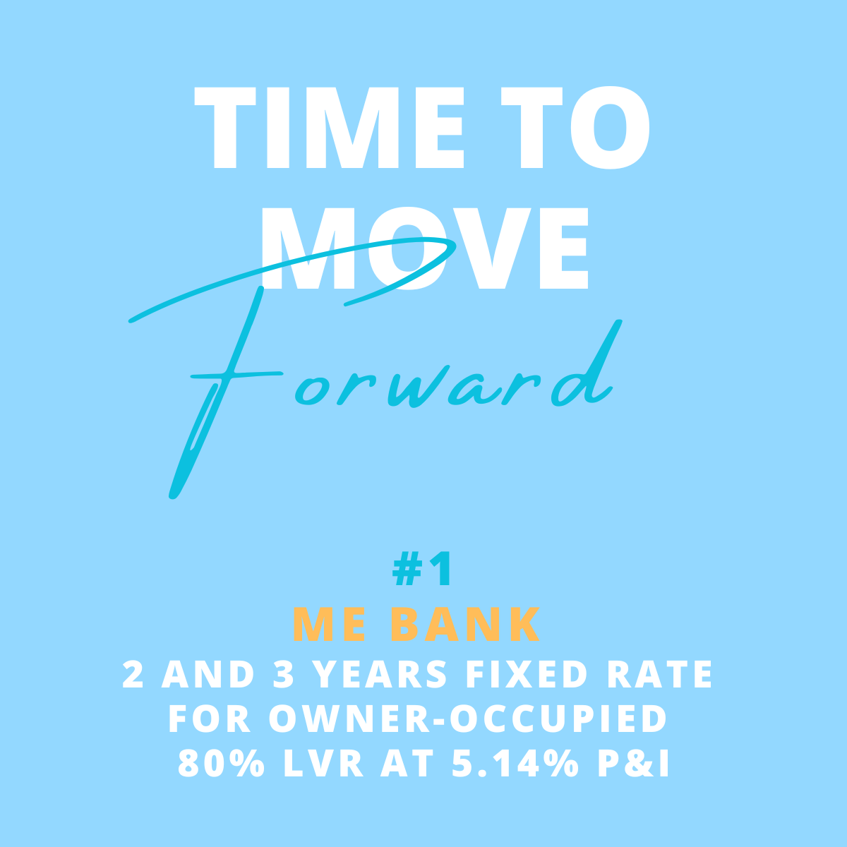 Graphic with the text 'Time to Move Forward,' and an advertisement for a bank mortgage offer, featuring a light blue background.