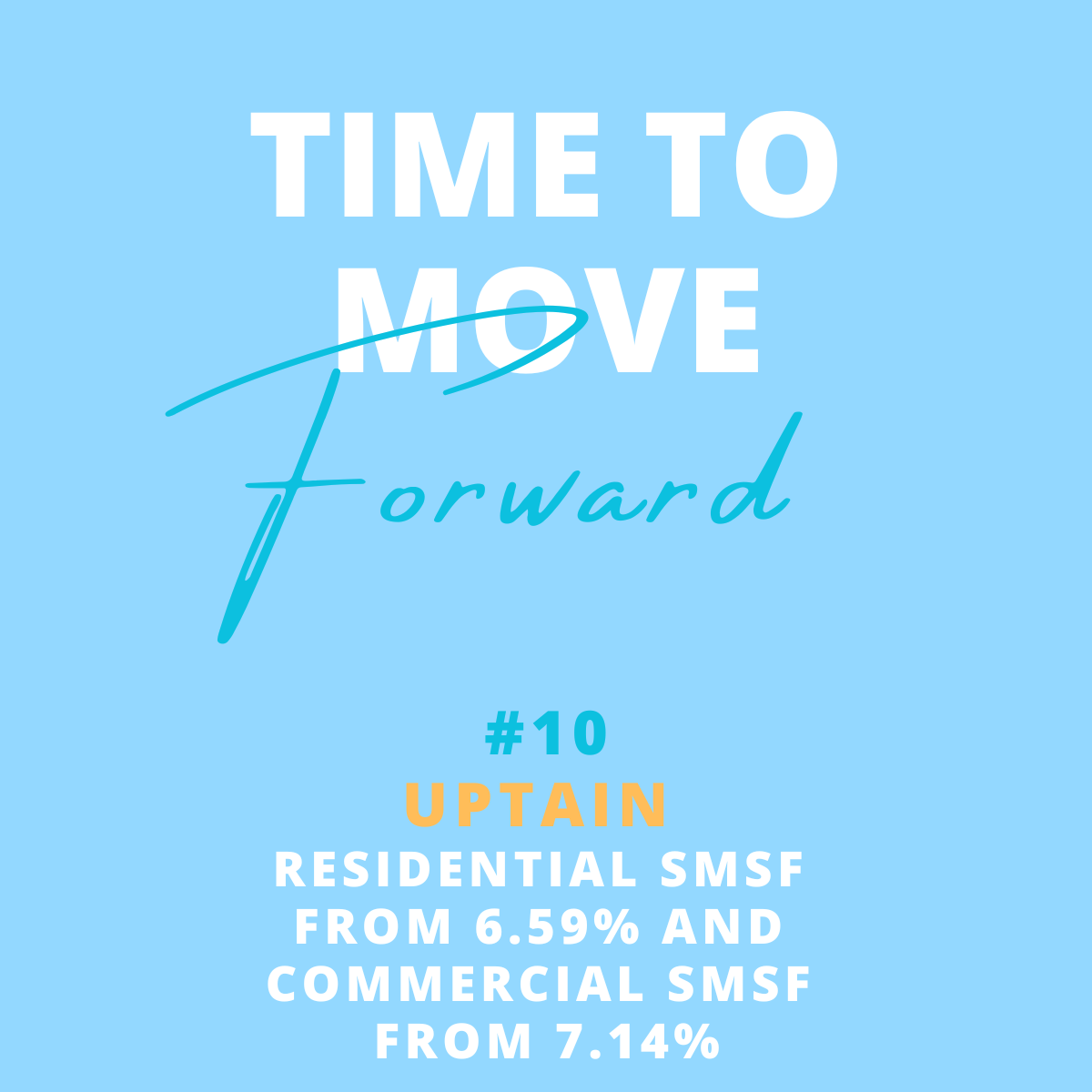 A graphic with a light blue background that says "Time to Move Forward." It highlights a section titled "#10 Uptain" and provides statistical data about residential and commercial SMS marketing response rates in percentage.