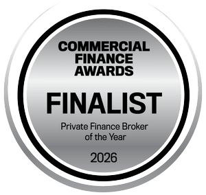 Commercial Finance Awards 2026 finalist badge, Private Finance Broker of the Year.