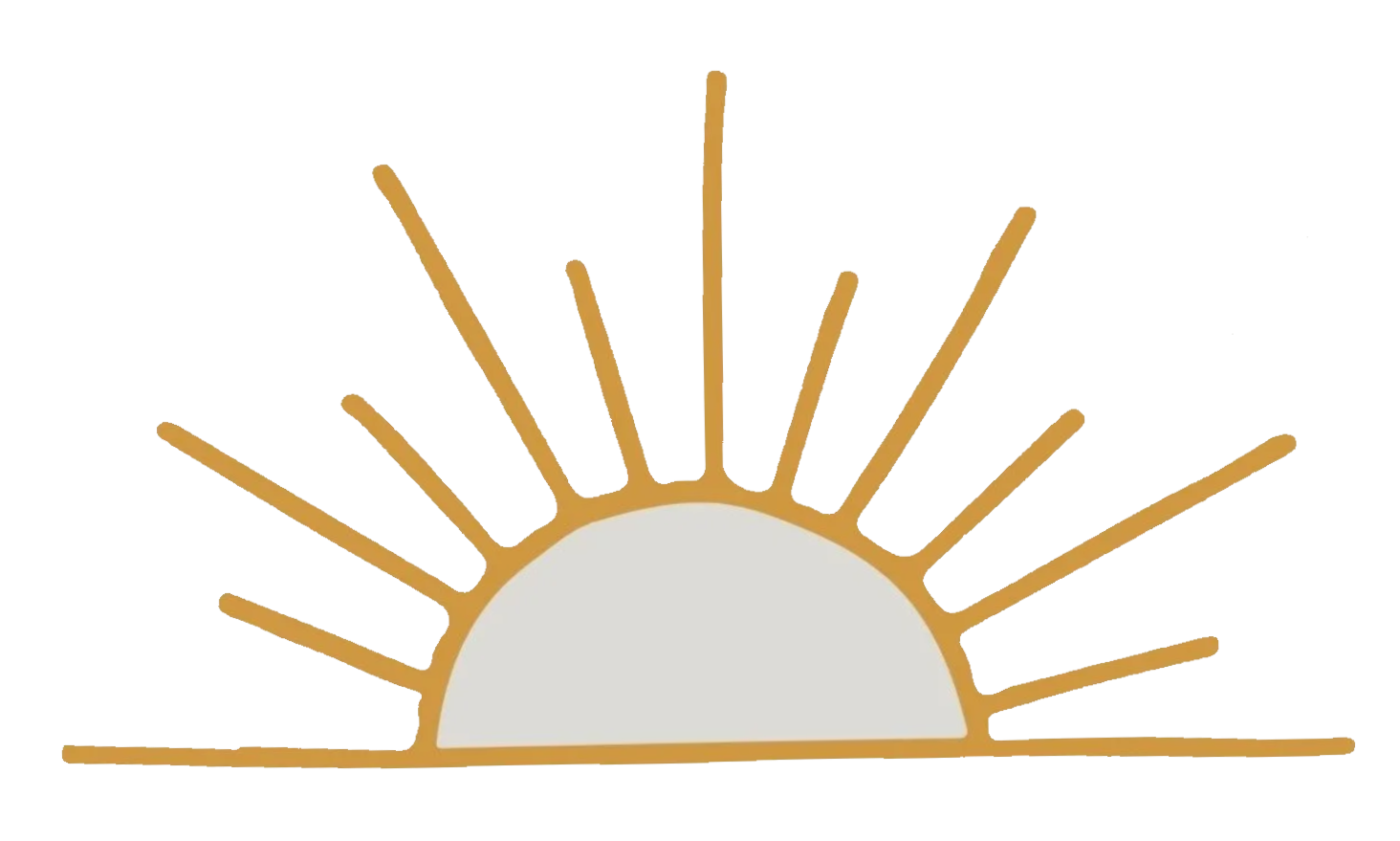 Icon of a sun rising behind a horizon with yellow sun and orange rays.