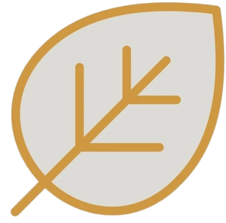 A stylized leaf icon with a gold outline and veins on a light background.