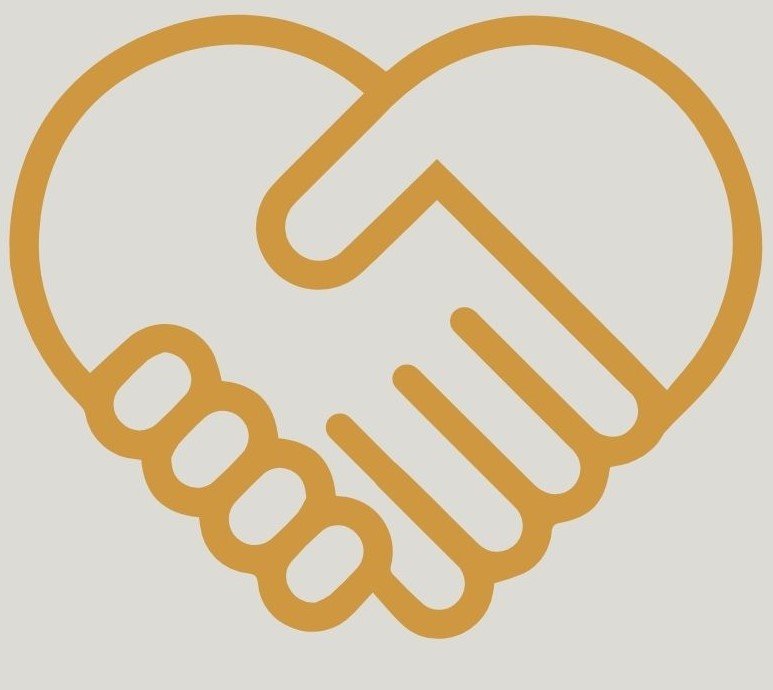 Outline of a handshake forming a heart shape, symbolizing friendship or partnership.