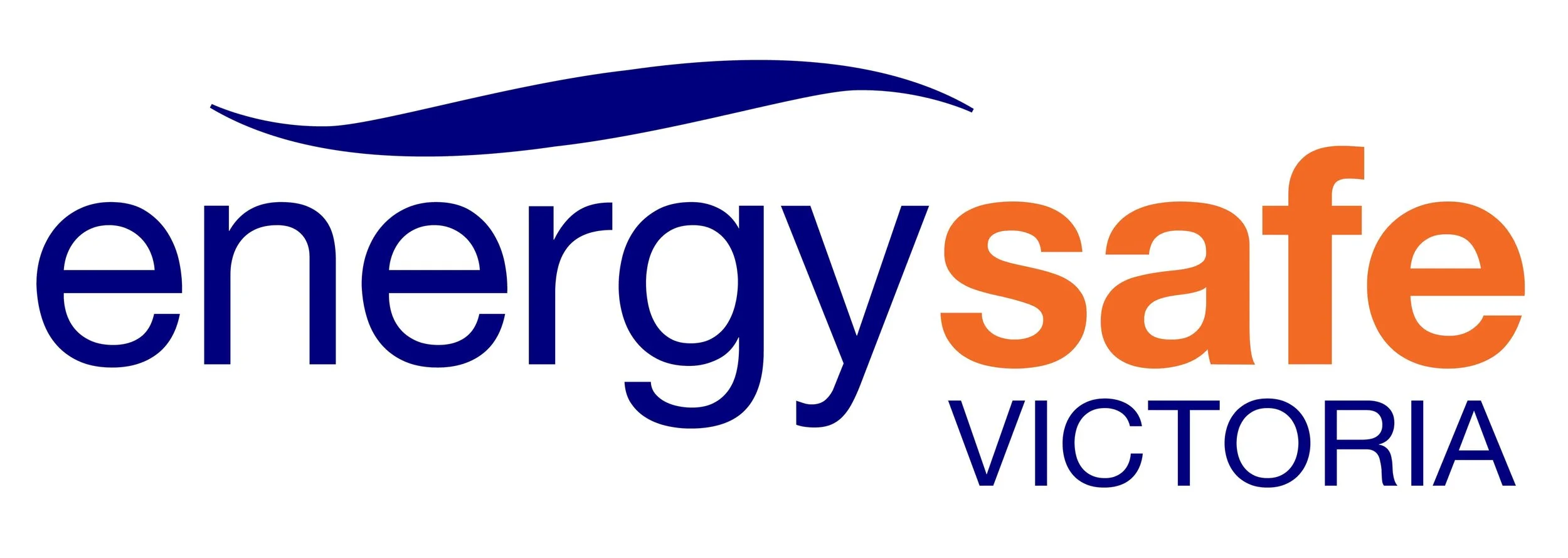 Energy Safe Victoria logo with blue and orange text and a blue swoosh element.