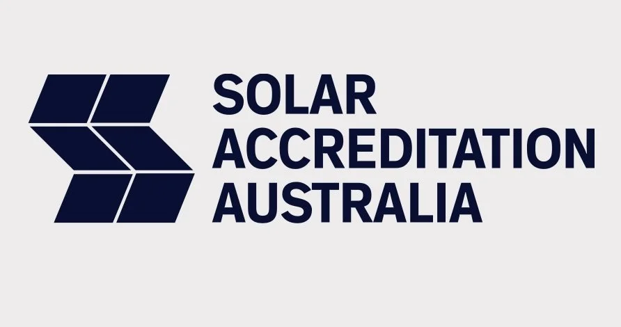 Logo for Solar Accreditation Australia with a geometric design and bold text.