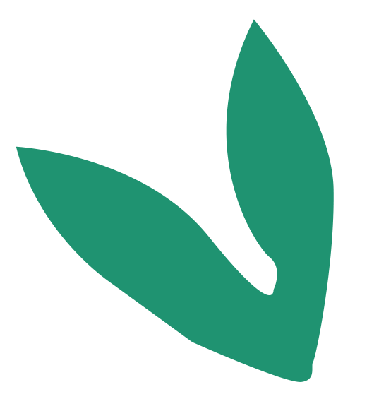A minimalist illustration of a green leaf with three sections.