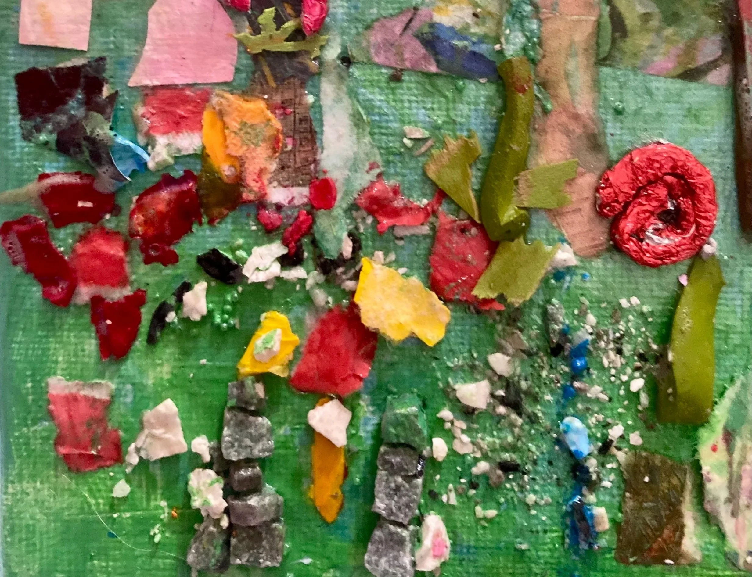 Mixed media using paper,chocolate wrapper and dried acrylic paint on canvas 2026.