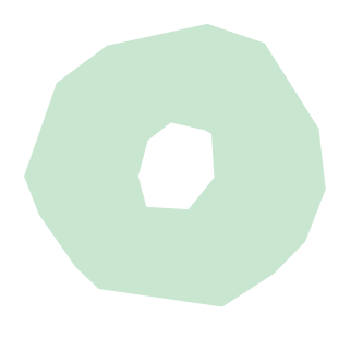 A simple, stylized drawing of a greenish ring with a black center on a black background.