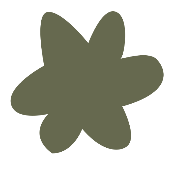 Silhouette of a flower with five rounded petals in a solid green color.