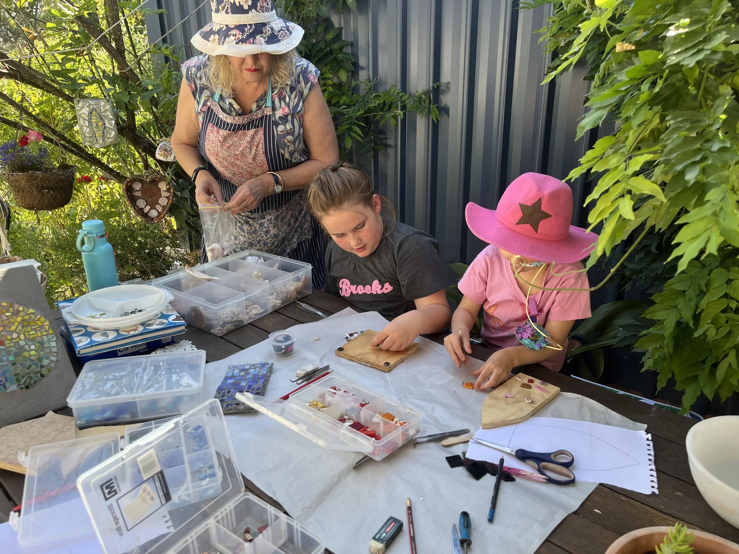 Summer mosaic workshops for 5-8 year olds. 