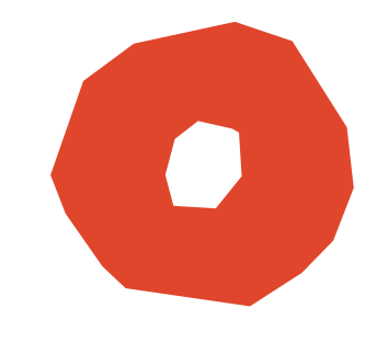Red octagonal shape with a black center