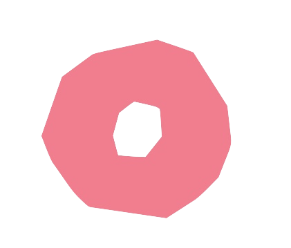 A pink doughnut-shaped object with a hole in the center on a black background.