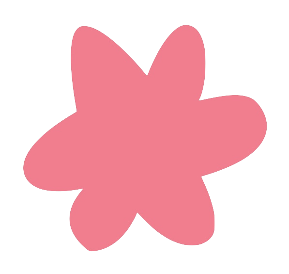 Pink flower-shaped cutout or sticker with five rounded petals.